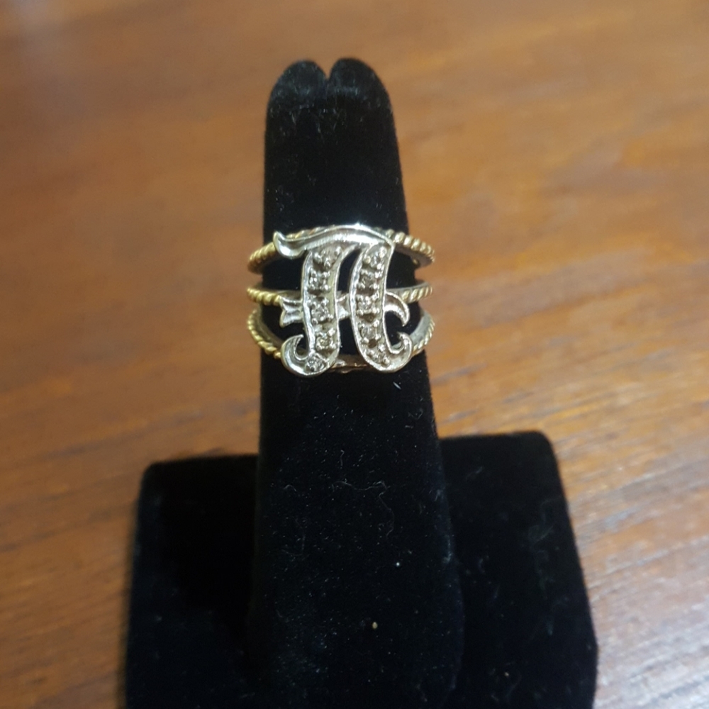 Vintage 14K "A" Monogram Diamond Ring